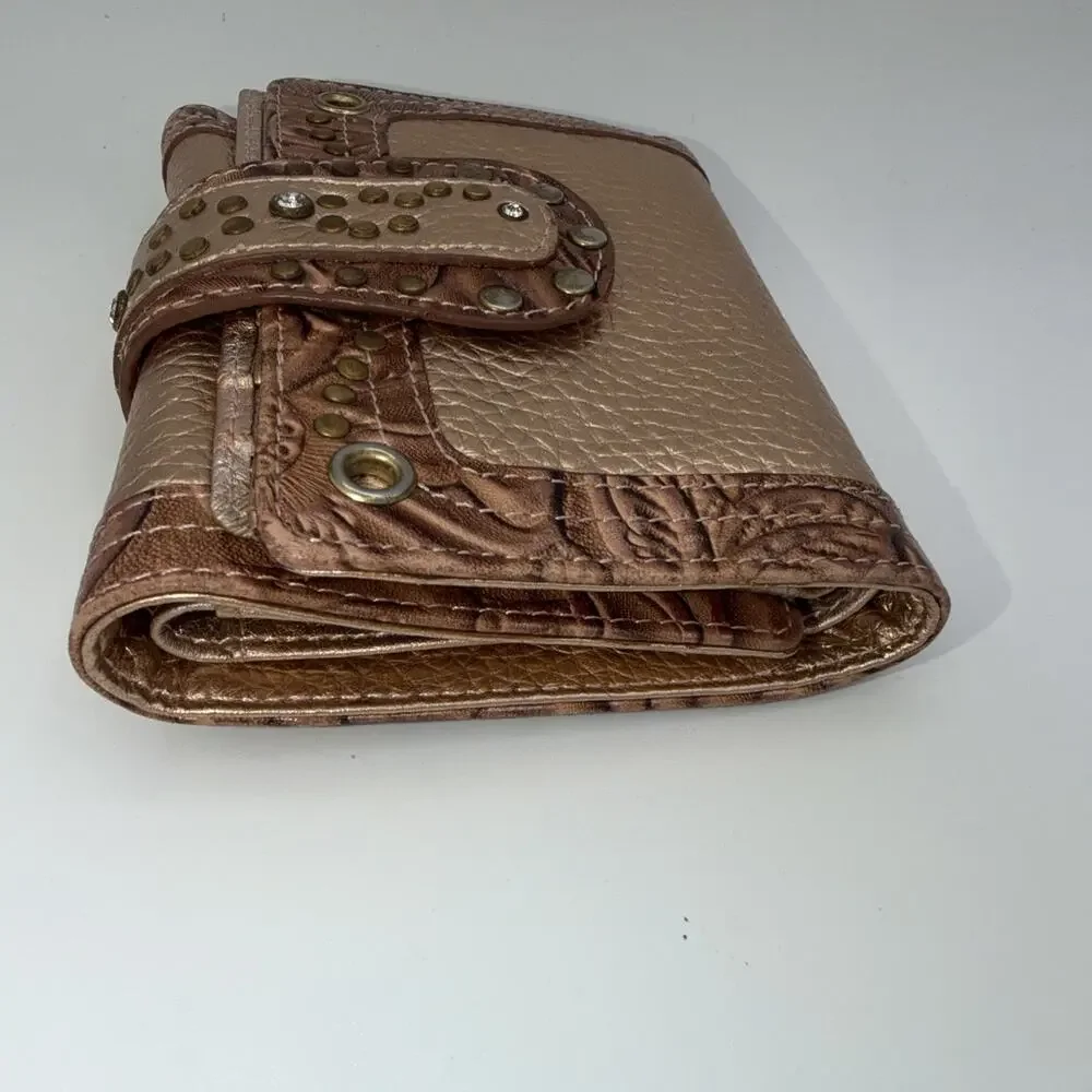 Charm And Luck Folded Wallet Billfold Studded Rose Tone Leather Copper Western